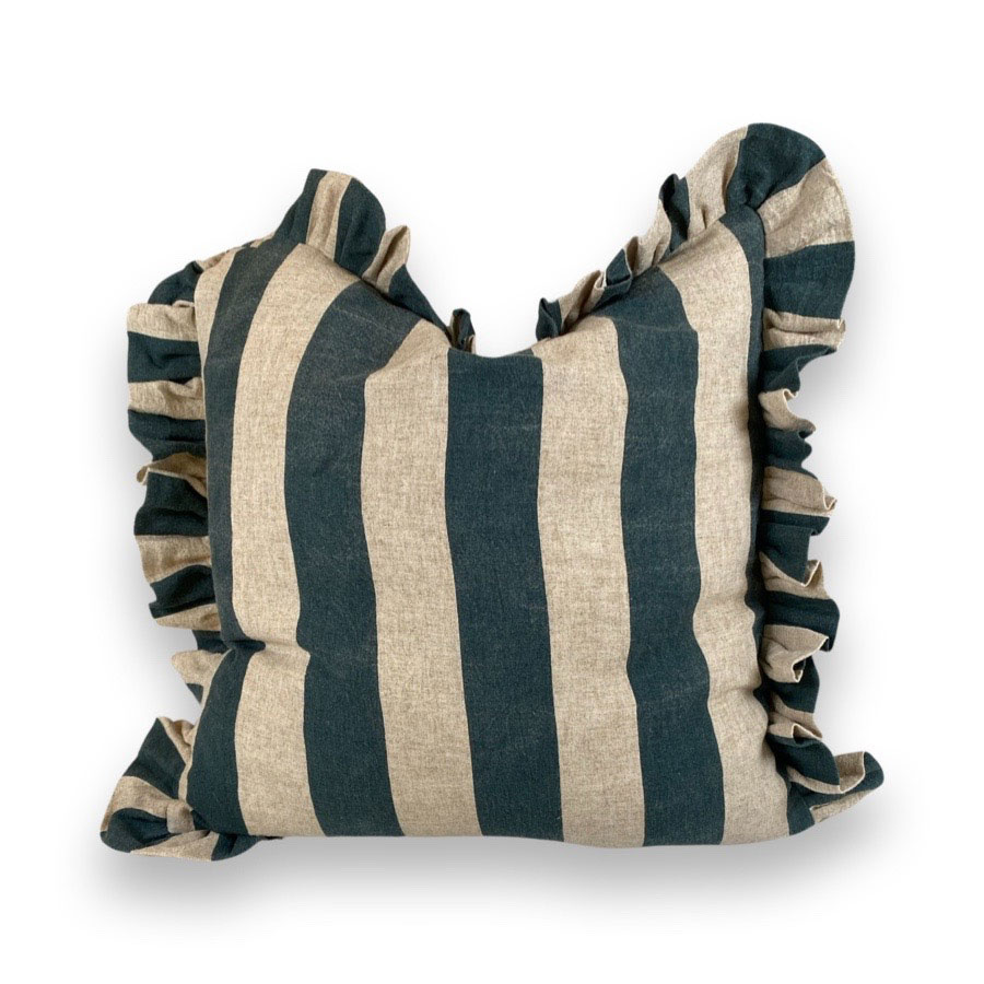 CUSHION COVER FLOUNCE BLUE BLOCK STRIPE