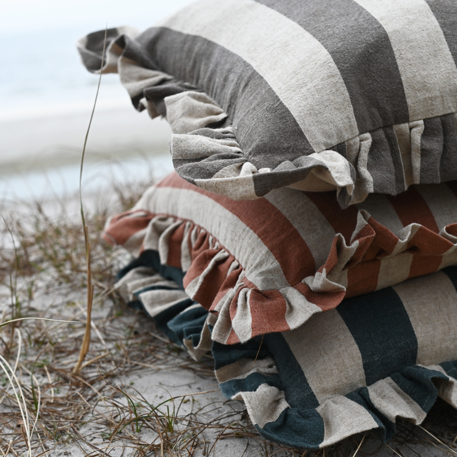 CUSHION COVER FLOUNCE BLUE BLOCK STRIPE