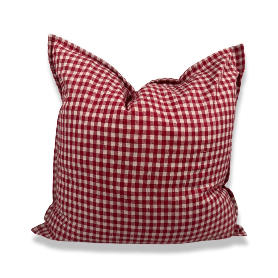CUSHION COVER RED CHECKS EDGE