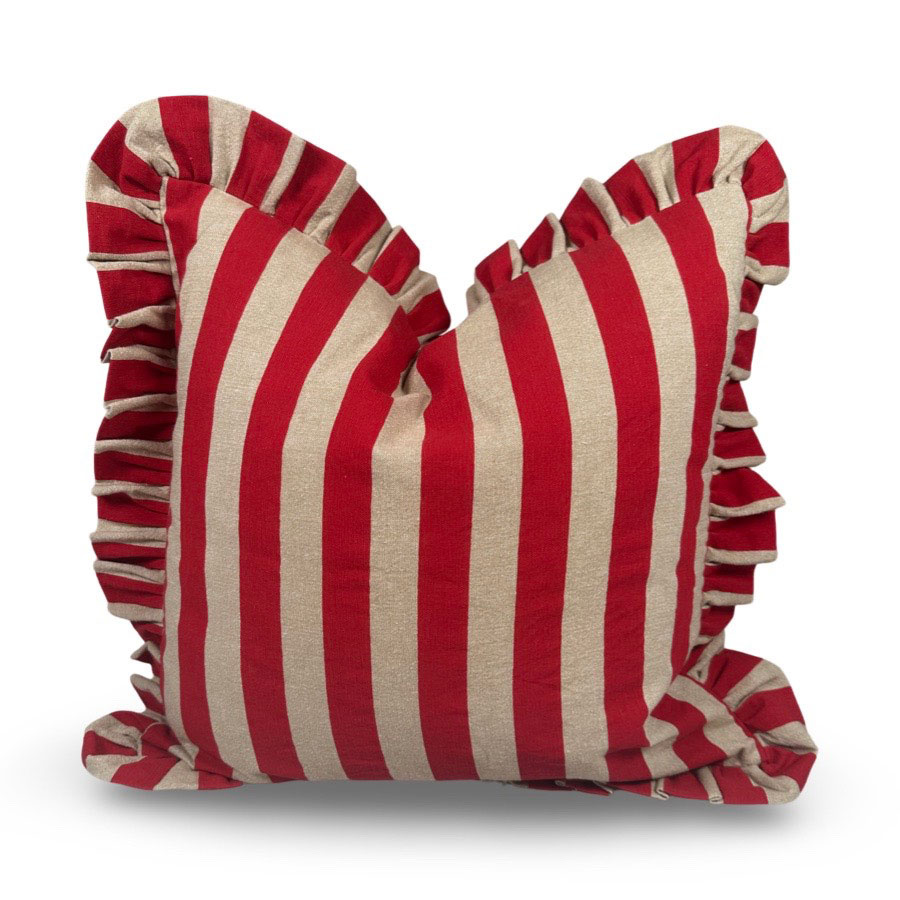 CUSHION COVER FLOUNCE RED STRIPE
