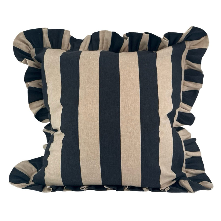 CUSHION COVER FLOUNCE CHARCOAL BLOCK STRIPE
