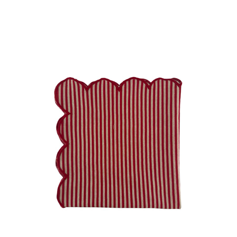 NAPKIN SCALLOP STRIPE RED