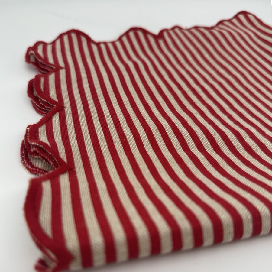 NAPKIN SCALLOP STRIPE RED