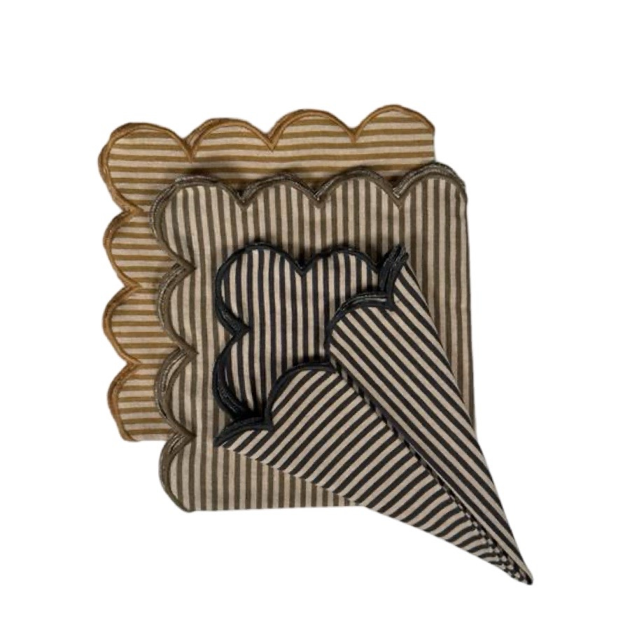 NAPKIN SCALLOP STRIPE OLIVE