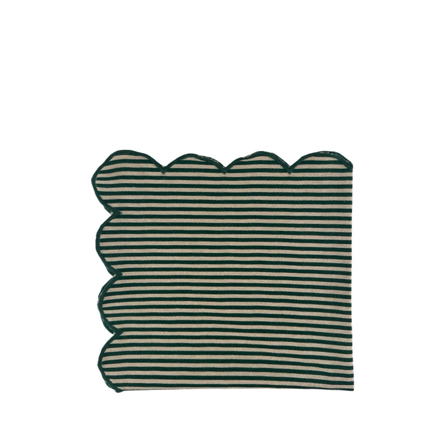 NAPKIN SCALLOP STRIPE GREEN