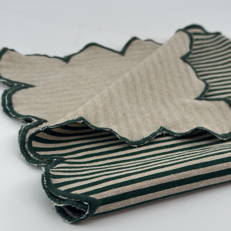 NAPKIN SCALLOP STRIPE GREEN