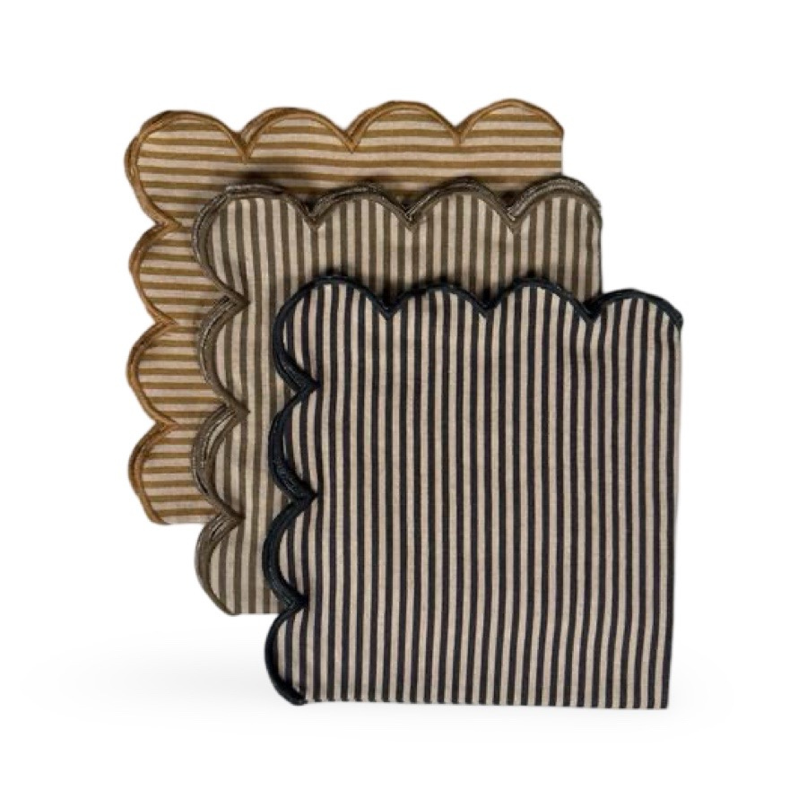 NAPKIN SCALLOP STRIPE CHARCOAL