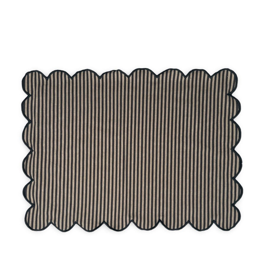 PLACE MAT SCALLOP STRIPE CHARCOAL