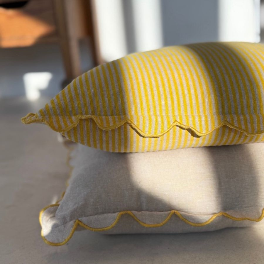 CUSHION COVER SCALLOP STRIPE YELLOW