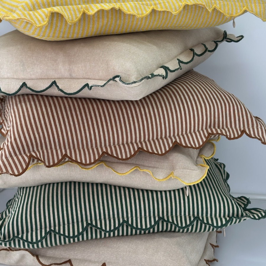 CUSHION COVER EDGE STRIPE RUST