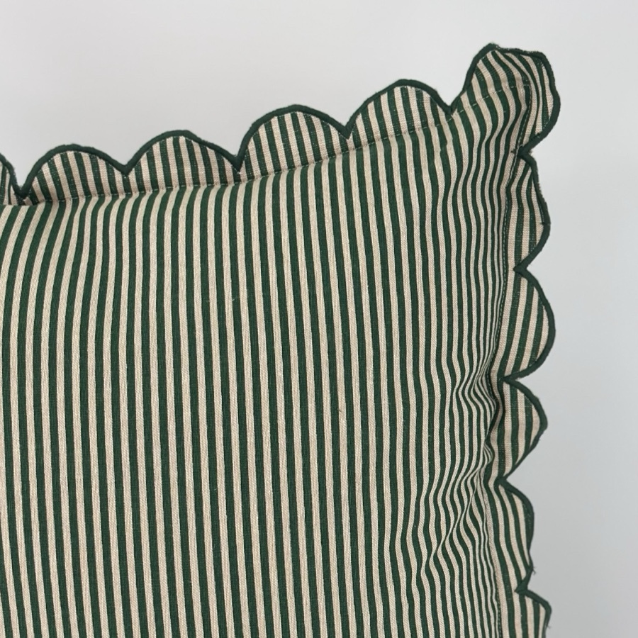 CUSHION COVER SCALLOP STRIPE GREEN