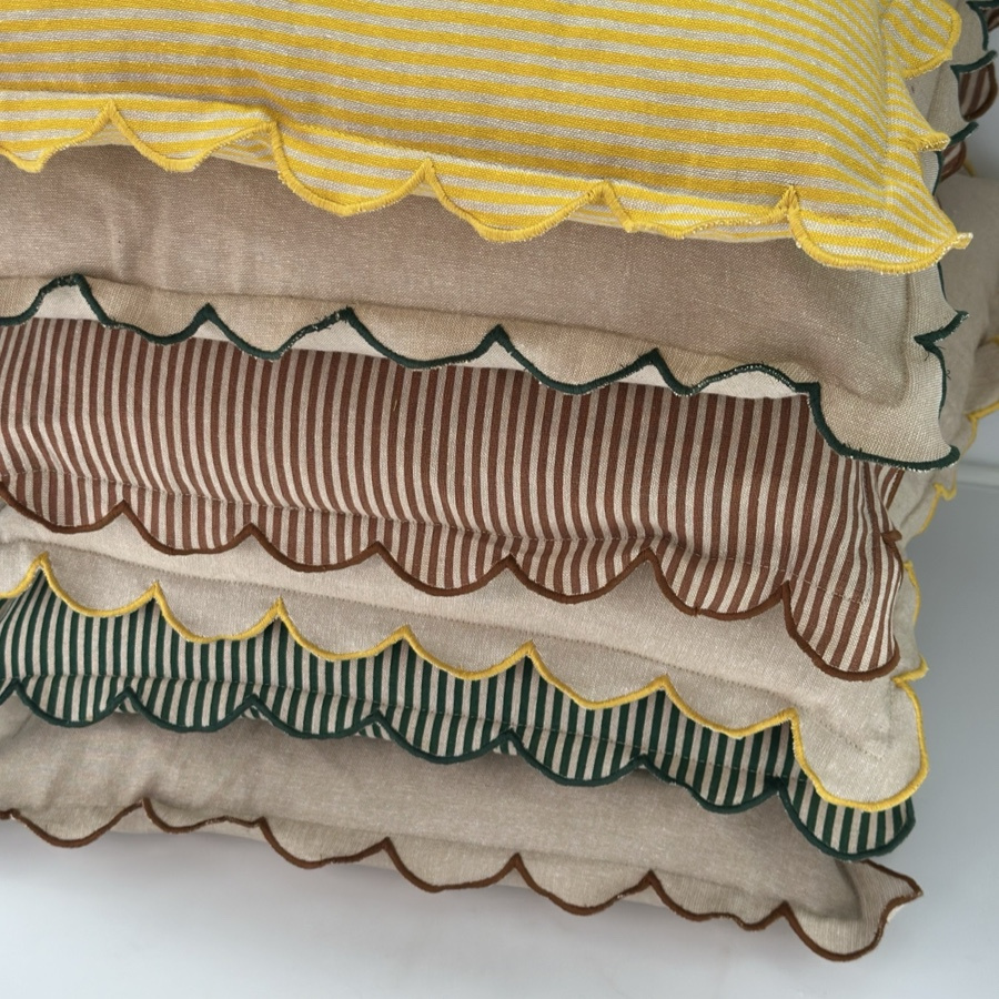 CUSHION COVER SCALLOP STRIPE GREEN
