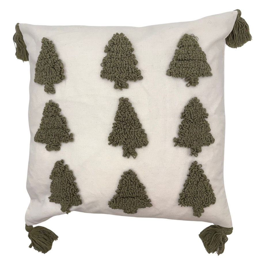 CUSHION COVER XMAS TASSEL GREEN