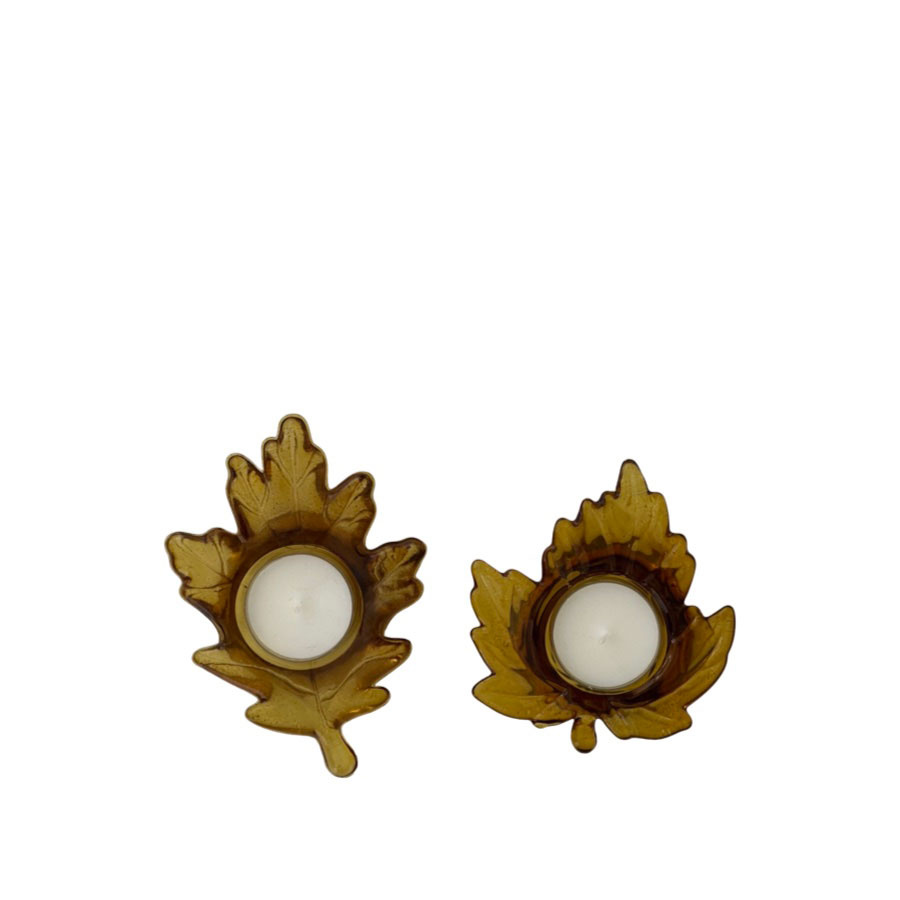 CANDLE HOLDER LEAF ORANGE