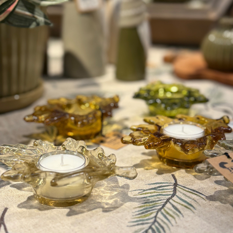 CANDLE HOLDER LEAF ORANGE