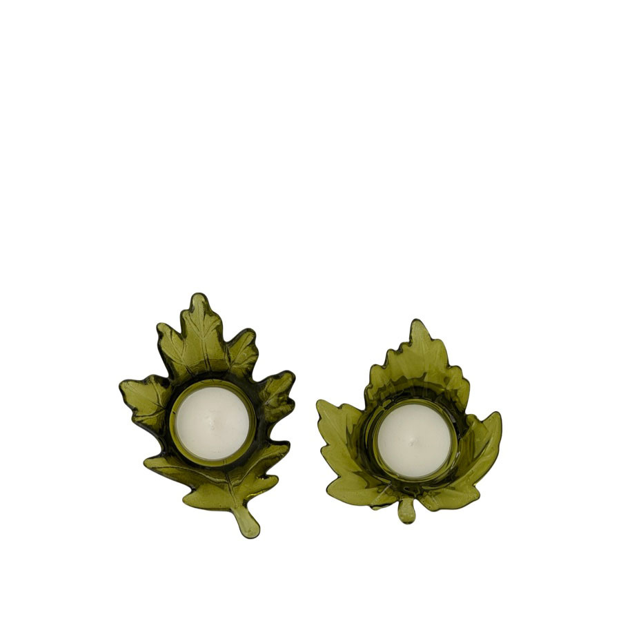 CANDLE HOLDER LEAF GREEN