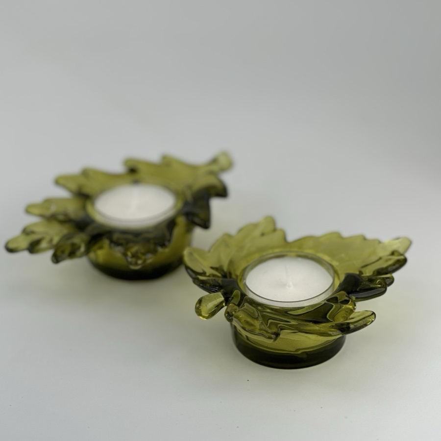 CANDLE HOLDER LEAF GREEN