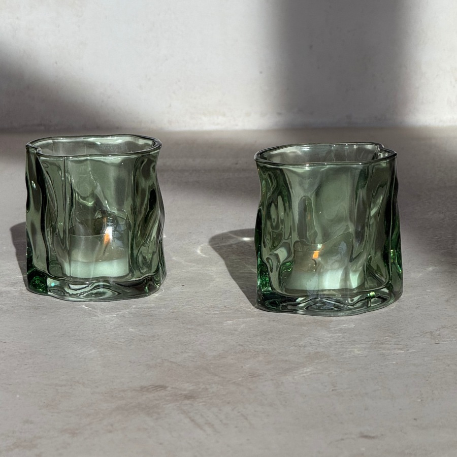 CANDLE HOLDER CRINKLE GREEN