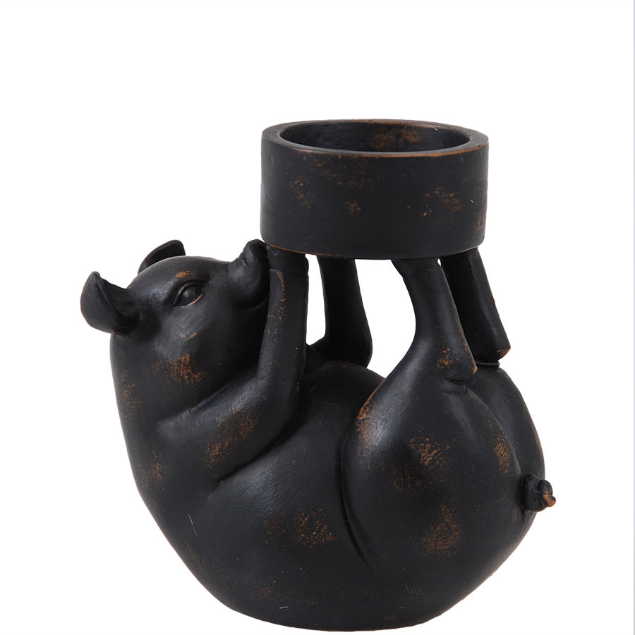 CANDLE HOLDER PIG ON  BACK
