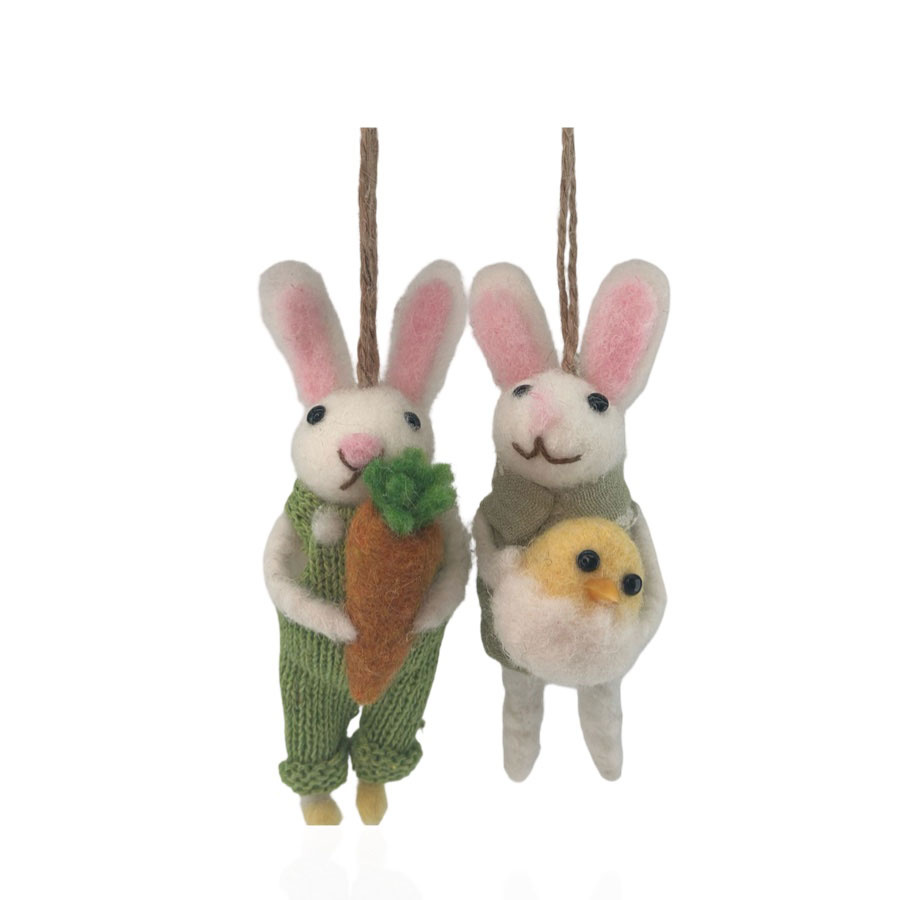 HANGING BUNNY WOOLY GREEN 2ass