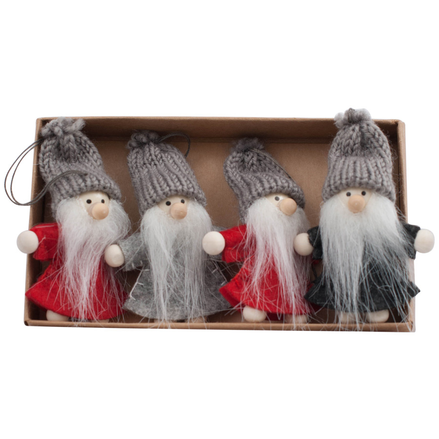 HANGING DECORATION NISSE 4/SET GREY/RED