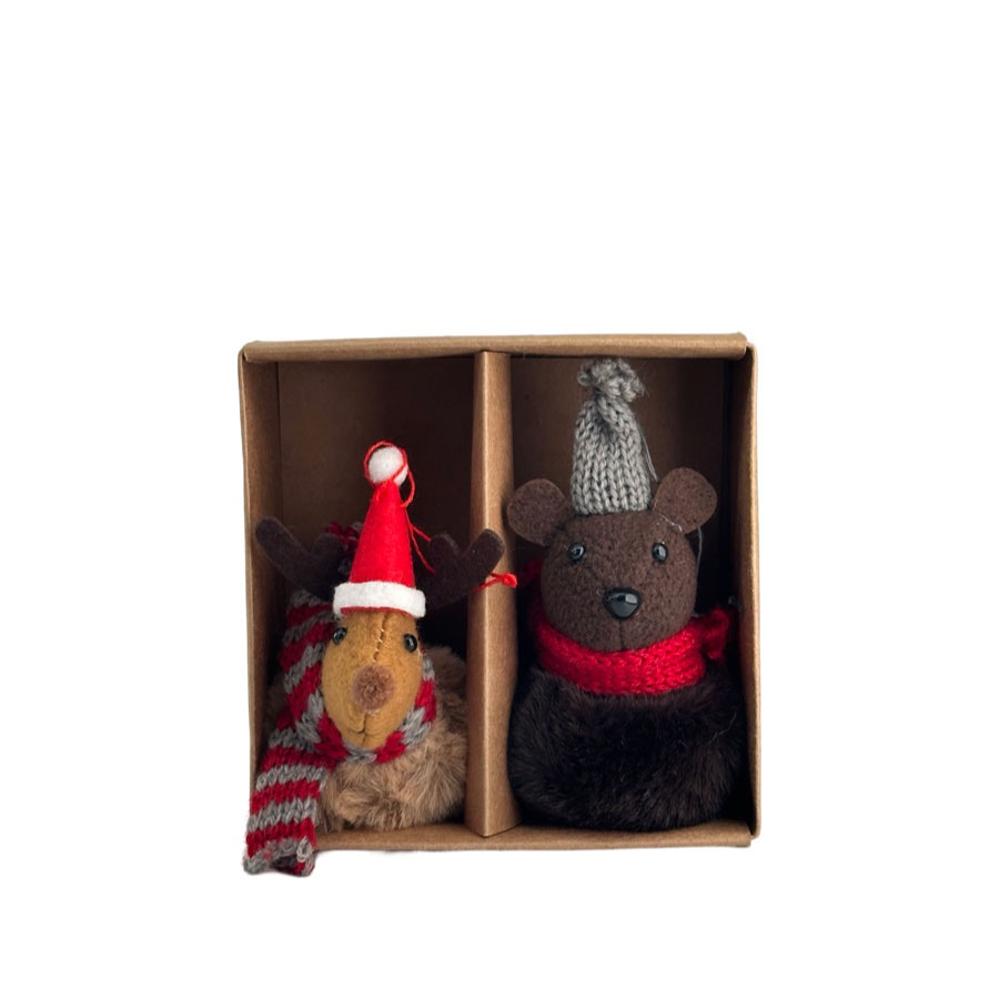 HANGING DEER/BEAR FLUFFY 2set