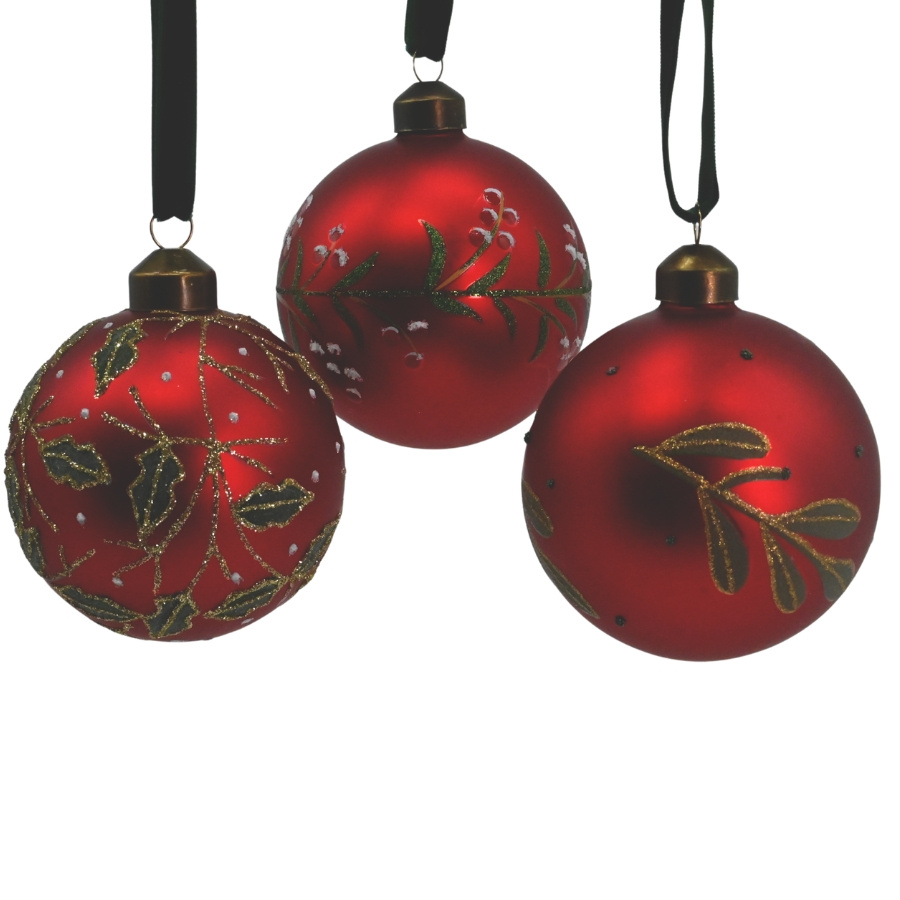 ORNAMENT RED FESTIVE LEAF
