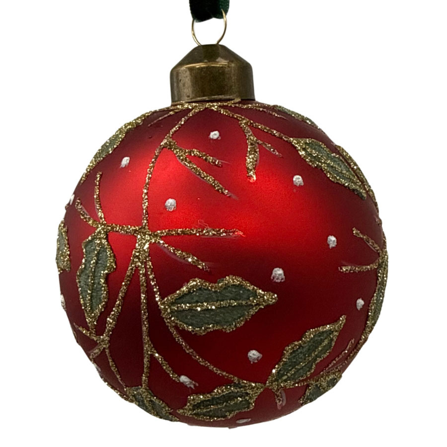 ORNAMENT RED SPARKLING LEAF
