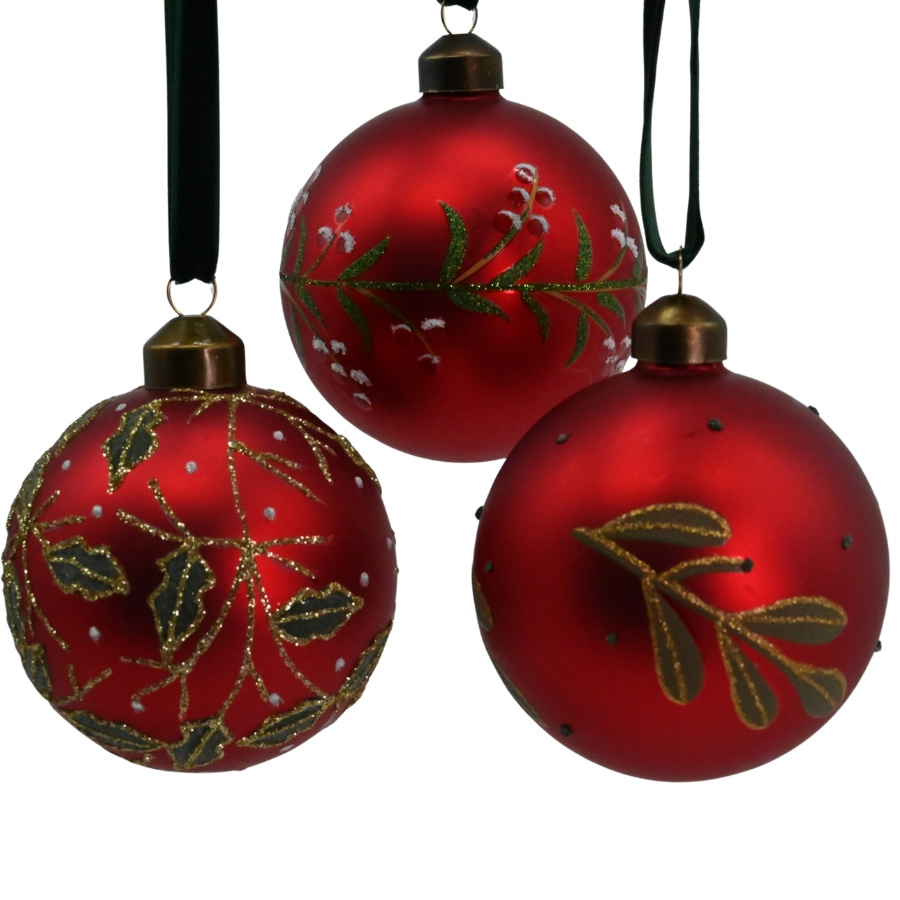 ORNAMENT RED SPARKLING LEAF