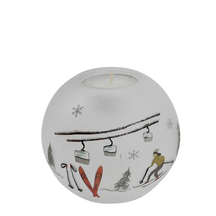 ORNAMENT FROSTED WHITE SKI LOPE