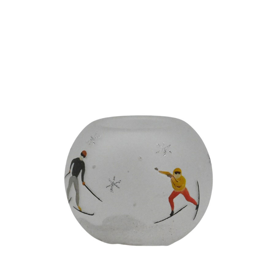 GLASS CANDLE HOLDER FROSTED WHITE SKI