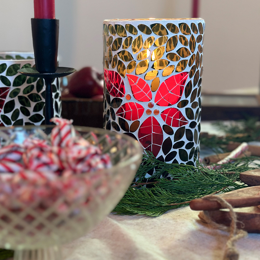 CANDLE HOLDER MOSAIK FLEUR M