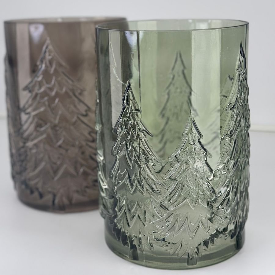 GLASS VASE / CANDLE HOLDER TREE GREY