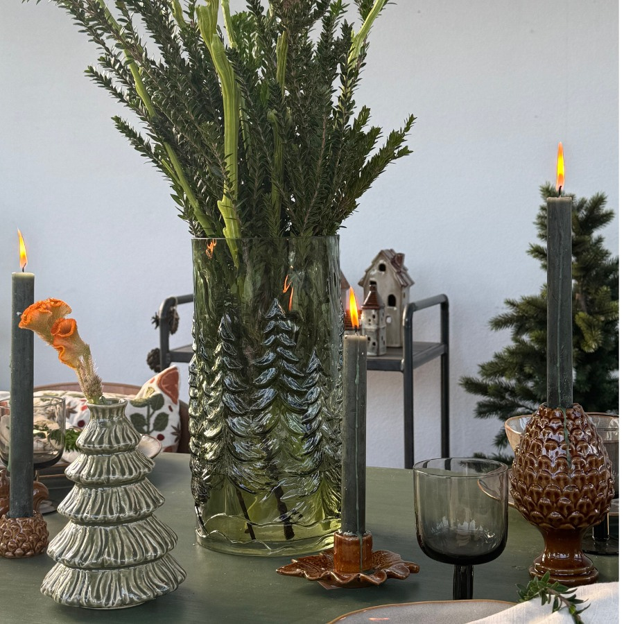 GLASS VASE / CANDLE HOLDER TREE GREEN
