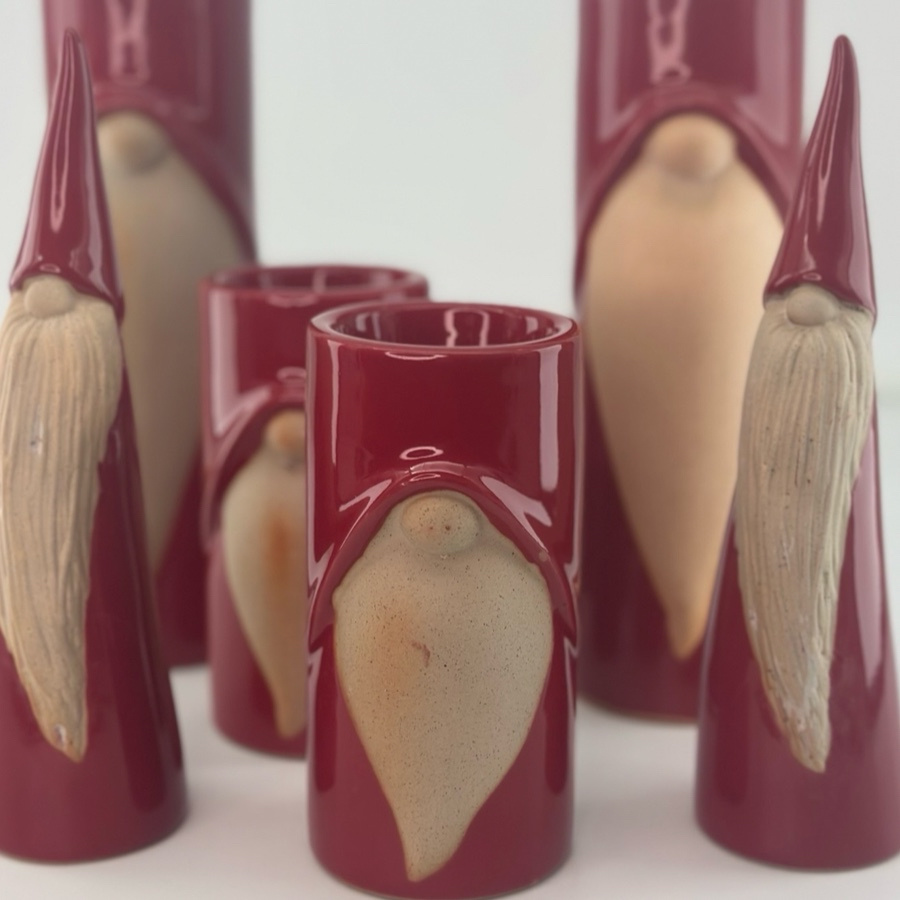 CANDLE HOLDER SANTA TEA RED L