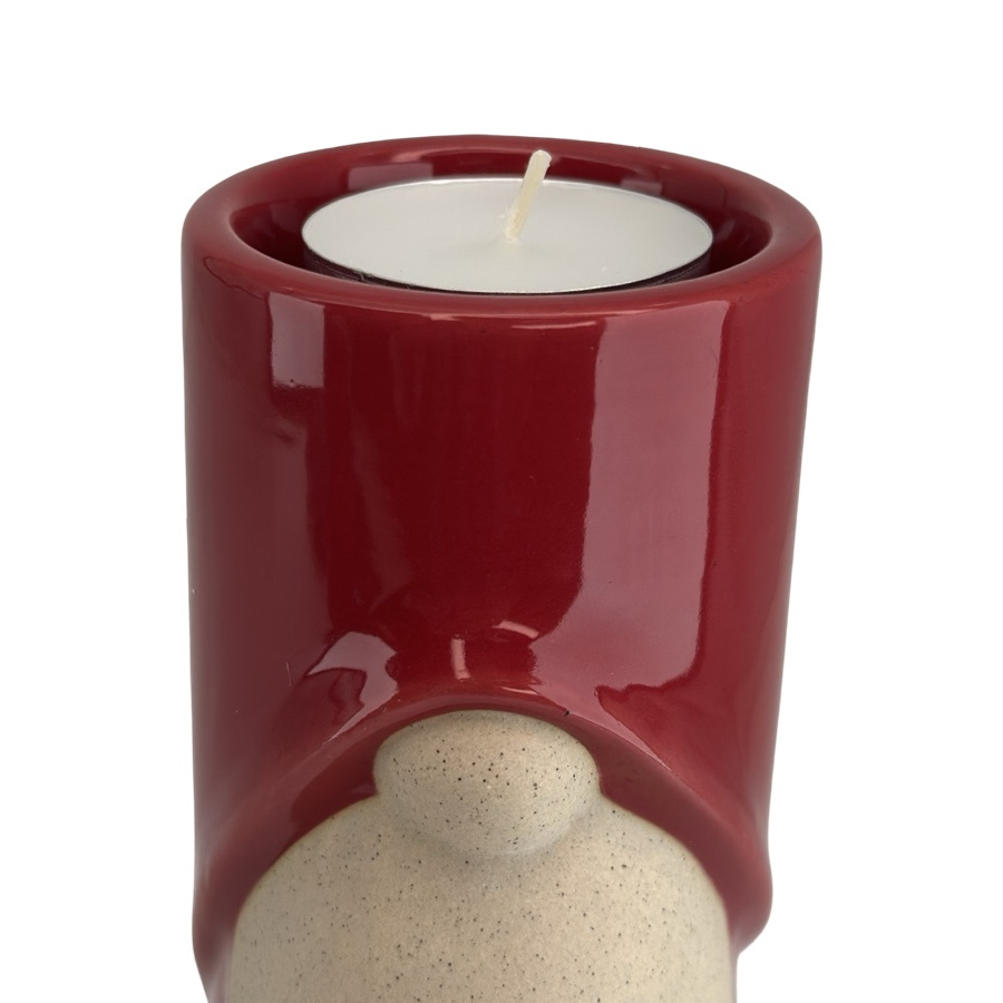 CANDLE HOLDER SANTA TEA RED S