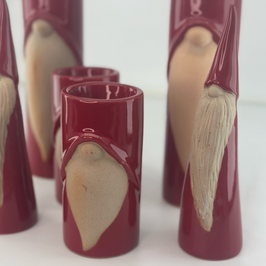 CANDLE HOLDER SANTA TEA RED S
