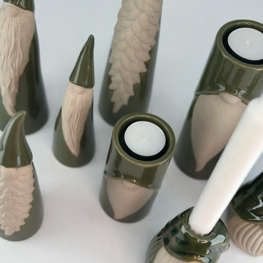 CANDLE HOLDER SANTA TEA MOSS L