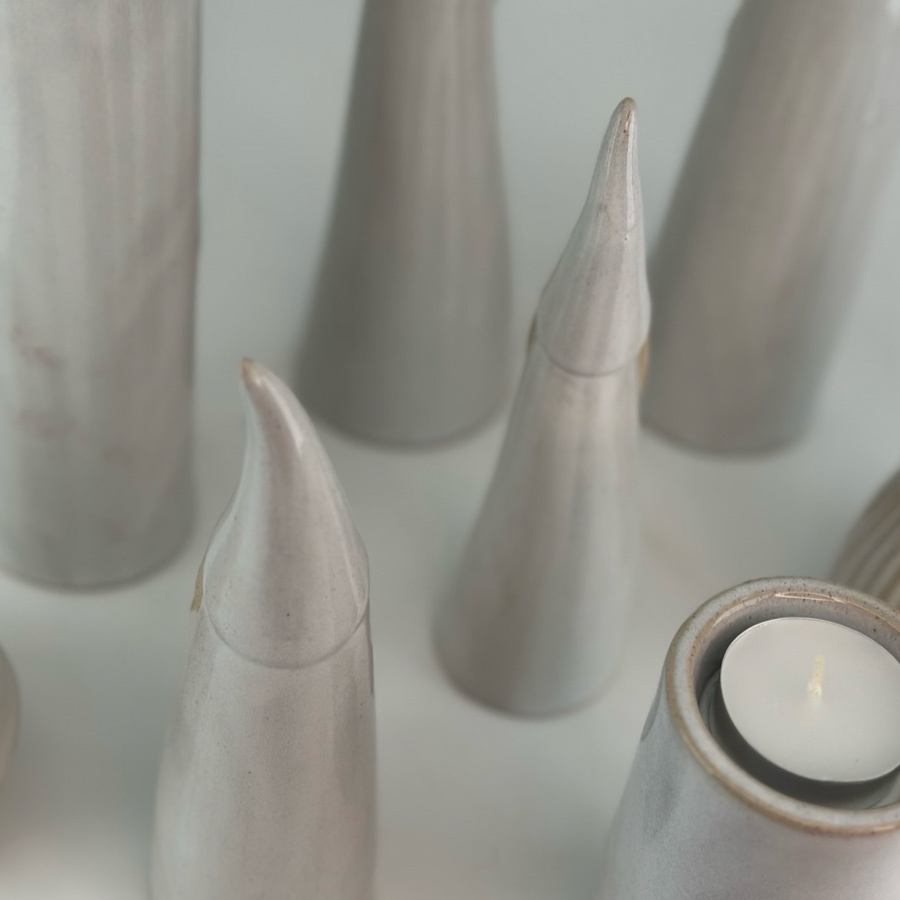 CANDLE HOLDER SANTA TOPP WHITE