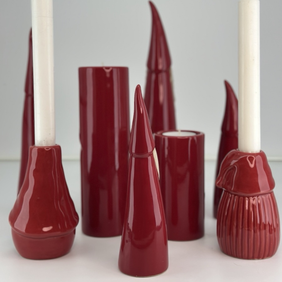 CANDLE HOLDER SANTA TOPP RED