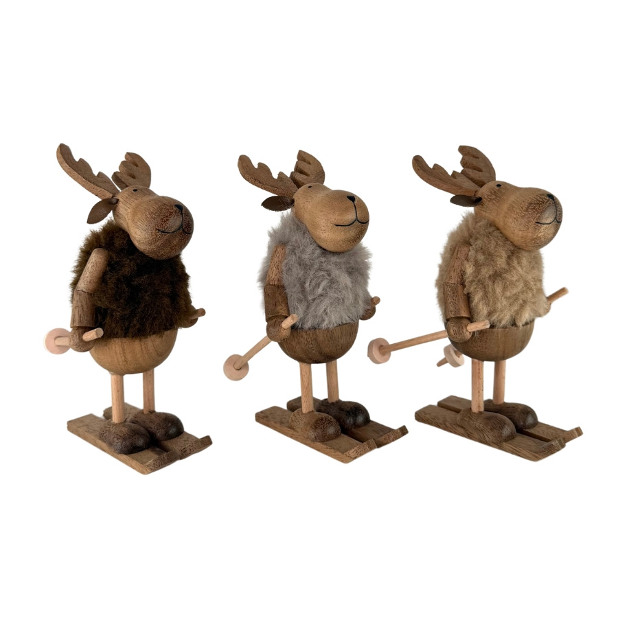 DECORATION YULE SKIING MOOSE 3 set
