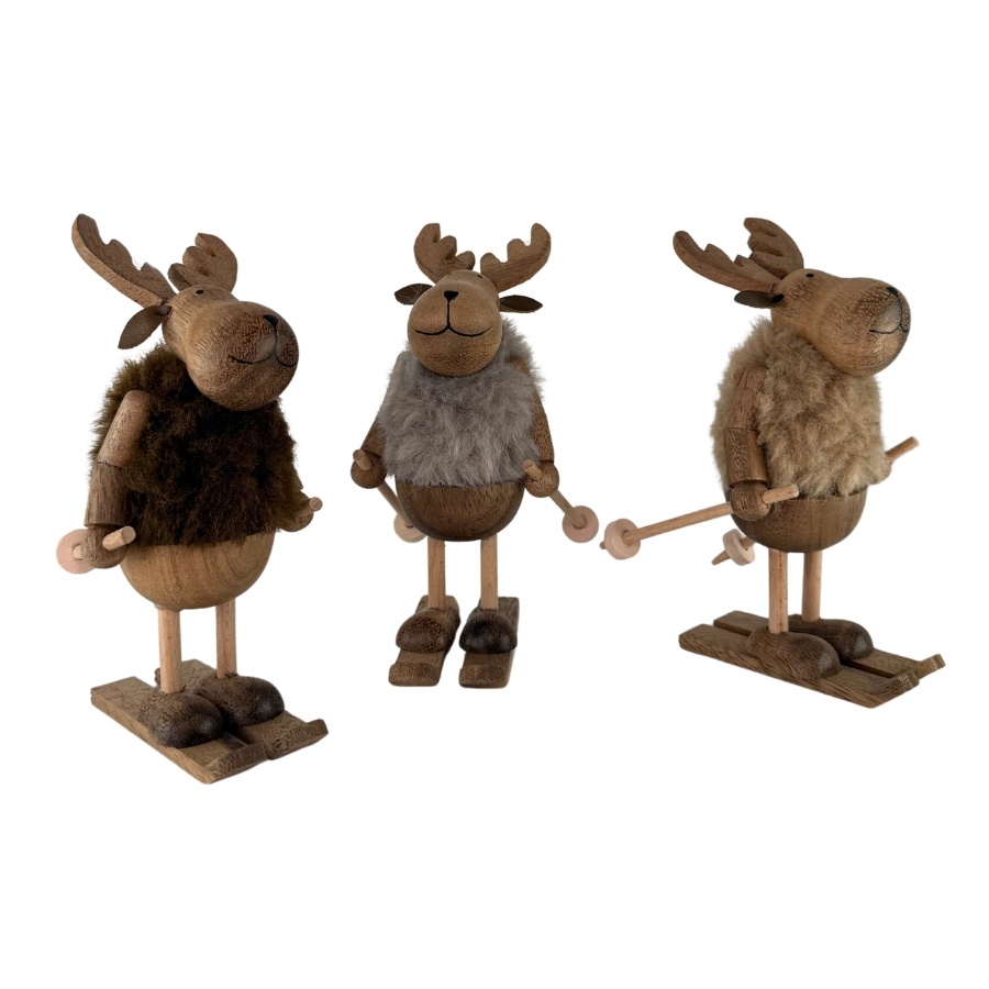 DECORATION YULE SKIING MOOSE 3 set