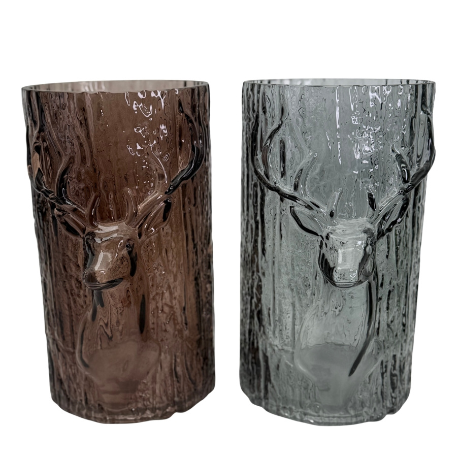 GLASS VASE / CANDLE HOLDER REINDEER GREY