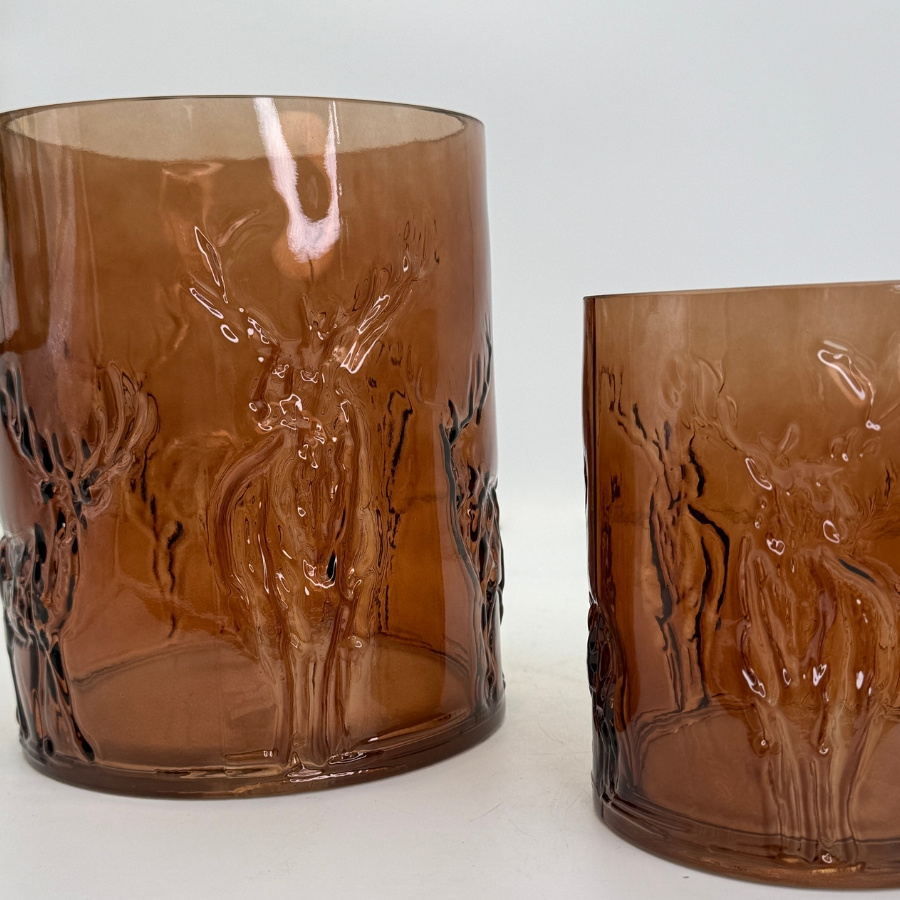 GLASS VASE / CANDL EHOLDER  REINDEER AMBER