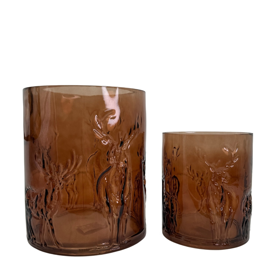 GLASS VASE / CANDL EHOLDER  REINDEER AMBER
